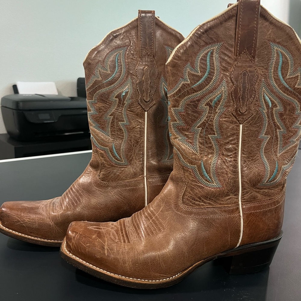 Old West Brown and Blue Western Boots